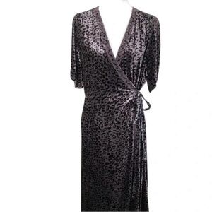 Velvet Animal Print Wrap Dress in Deep Charcoal